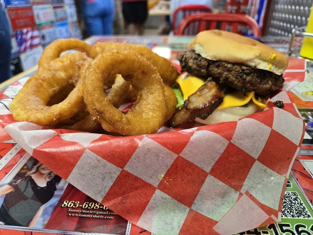 Bacon Cheeseburger & Onion Rings