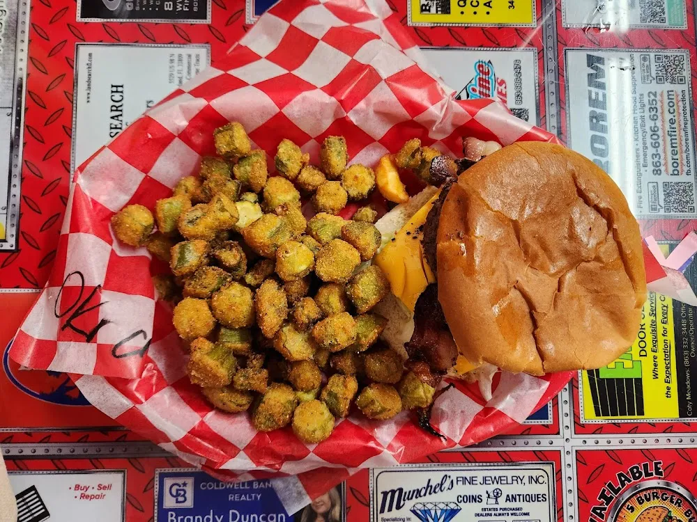 Bacon Cheeseburger with Fried Okra